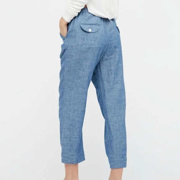 Free People Blue Chambray Ankle Crop Pants Linen Blend - Picture 5 of 12